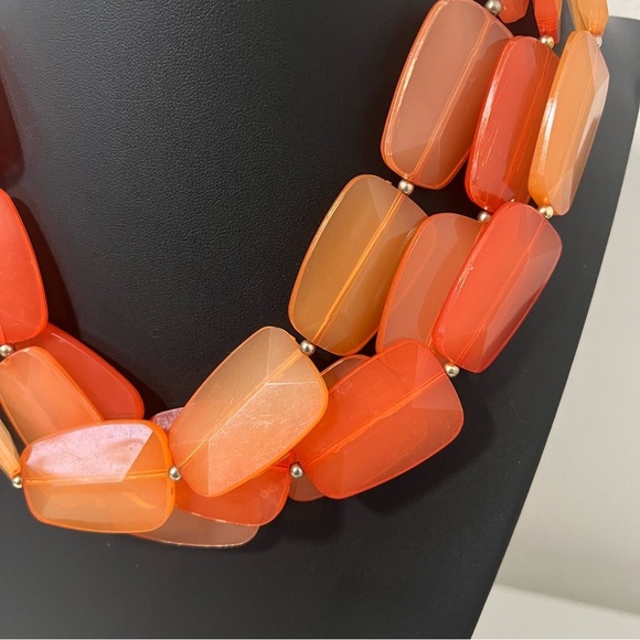 Orange Melon Acrylic Layered Statement Necklace Gold Tone Closure Business - Picture 2 of 6